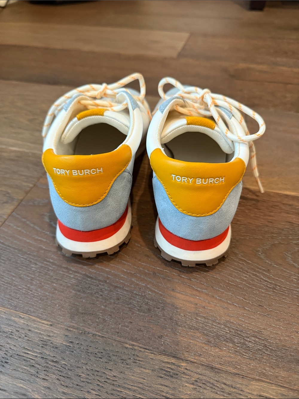 Tory Burch Annie Sneakers White, Light Blue & Yellow Colorblock Size 8 - Picture 2 of 4